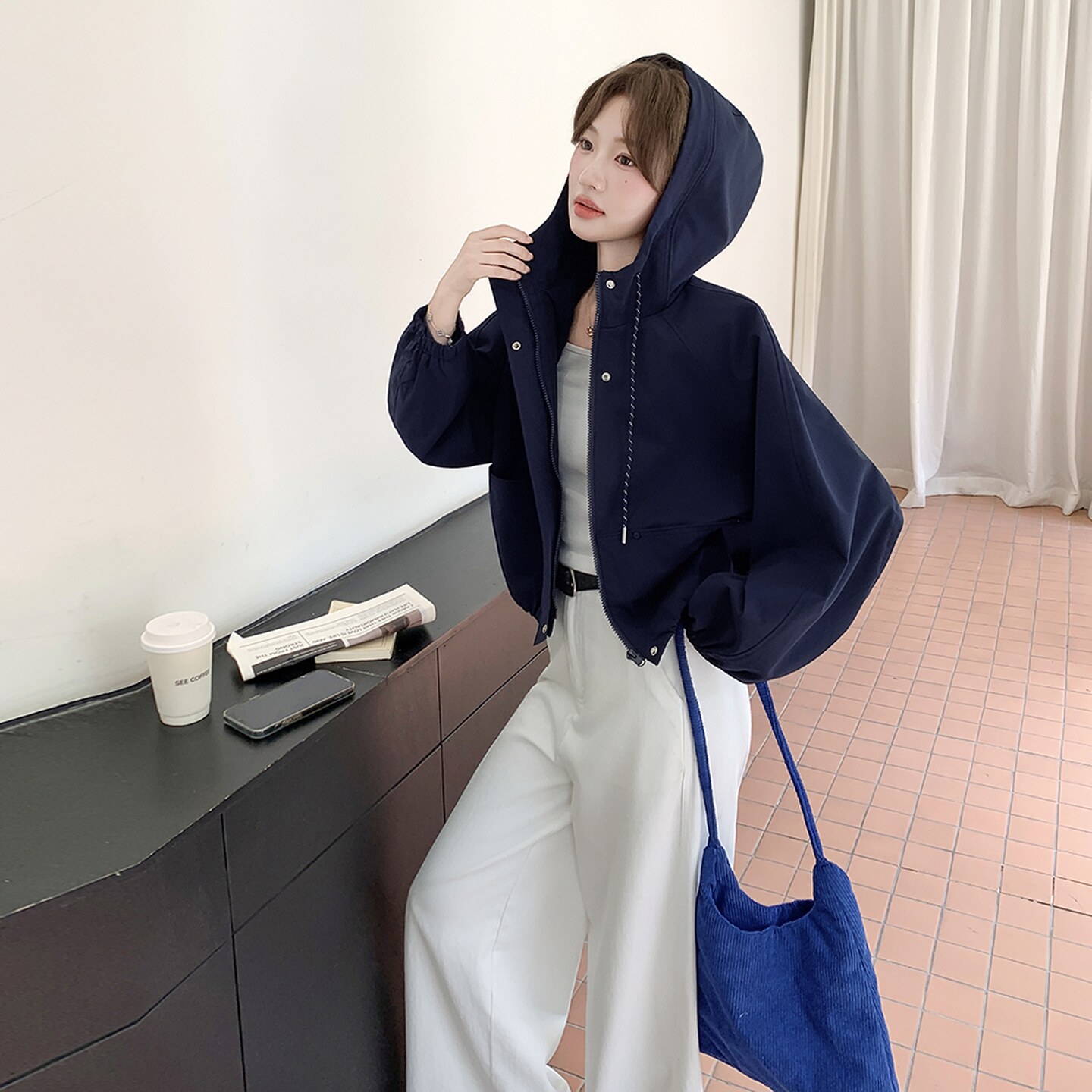 秋季连帽甜美长袖薄款短款短外套休闲春季春秋女装春秋气质短款,女装短外套,2C271