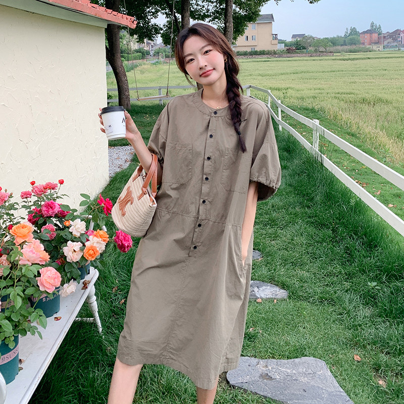 韩系简约工装连衣裙女夏2024新款休闲遮肚显瘦小个子甜酷文艺复古图片