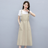 背带裙女2025年夏季新款宽松显瘦气质百搭小个子纯色连衣裙两件套，女装连衣裙，蓝朵琳