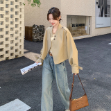 大量现货主推卡其色小个子立领外套7662-P145-K218，女装短外套，2C159