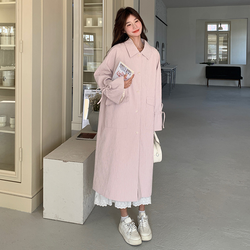 新款韩系慵懒风中长款宽松风衣单排扣外套2B235-9151-P165-K238,女装风衣,2B235