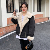 现货羊卷毛拼接派克服外套加厚羽绒服内胆5836-P235-K348，女装羽绒服，2C159