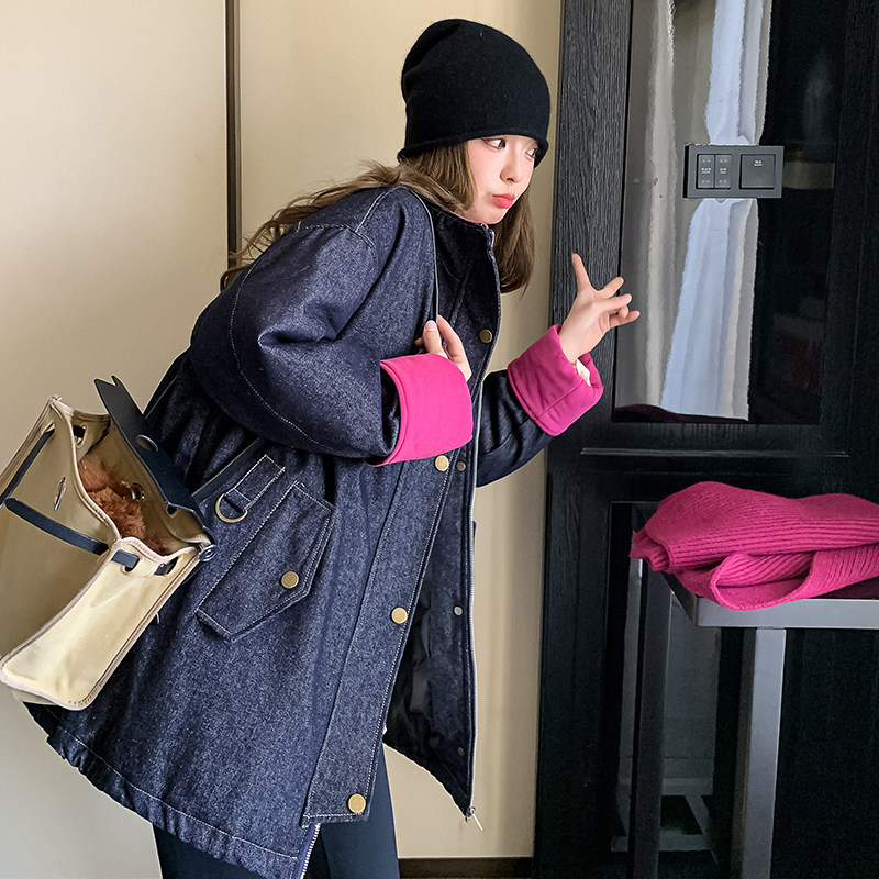 独特设计感牛仔派克羽绒服女冬超火好看高级小众加绒加厚工装外套图片
