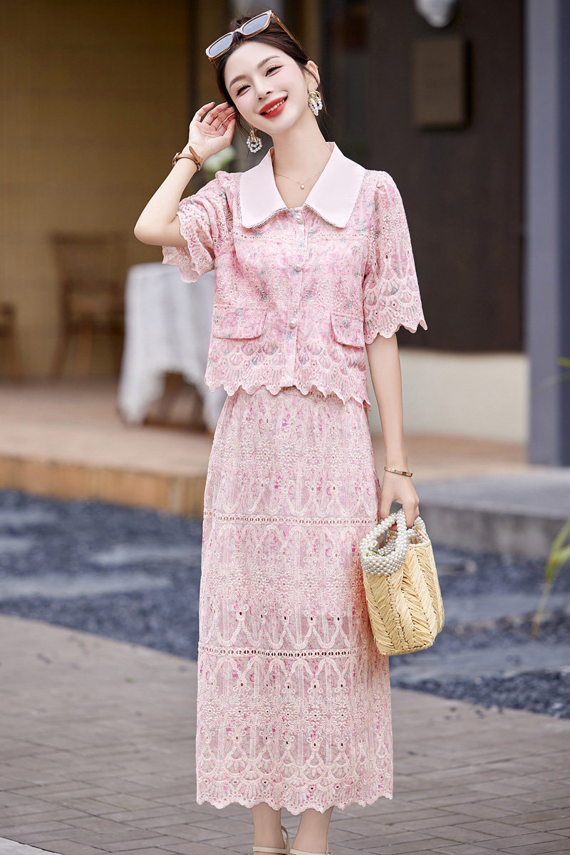 小香风蕾丝两件套连衣裙女2024夏新款法式气质减龄显瘦包臀裙套装,女装套装/套裙,丽莎妳雅
