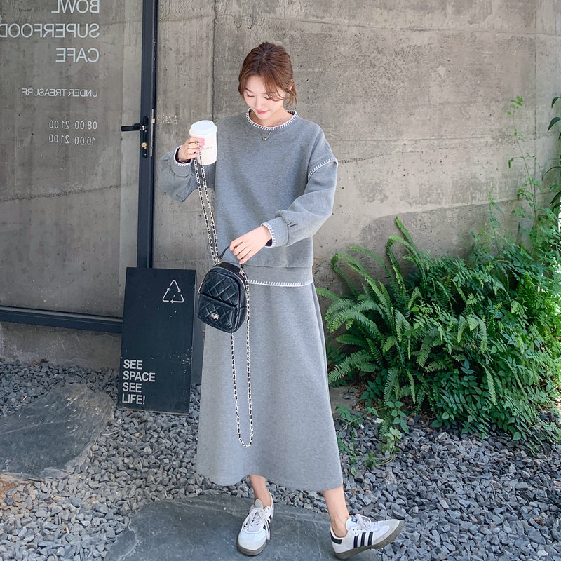 现货灰色慵懒风卫衣套装2B233-9735-P165228,女装套装/套裙,2B233