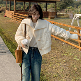 针织翻领白色短款羽绒服女冬季新款超火好看高级小众加厚保暖外套，女装羽绒服，2C098