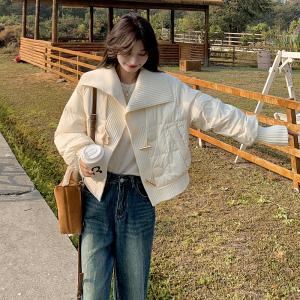 针织翻领白色短款羽绒服女冬季新款超火好看高级小众加厚保暖外套图片