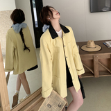 拼色翻领休闲外套女春秋2025新款巴恩风黄色夹克百搭独特漂亮流行，女装风衣，2C300