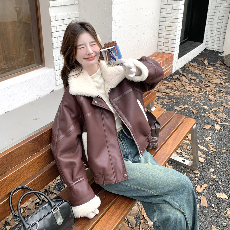 新品2025新款女装冬装加绒皮衣派克服外套266-p165-k248图片