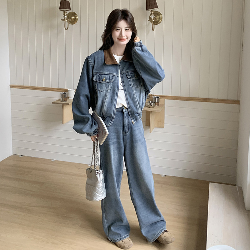：新款春装韩版潮流牛仔上衣两件套阔腿裤2C135-6866P175K258,女装套装/套裙,2C135