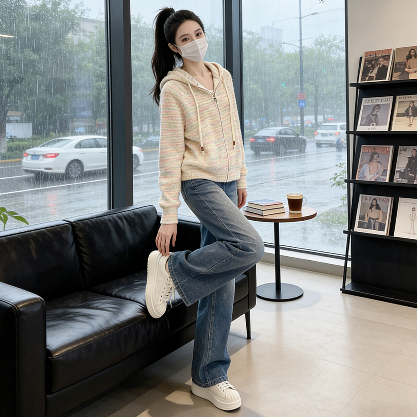 时尚休闲运动套装春女刺绣翻领套头上衣阔腿牛仔裤两件套洋气减龄,女装套装/套裙,2C310