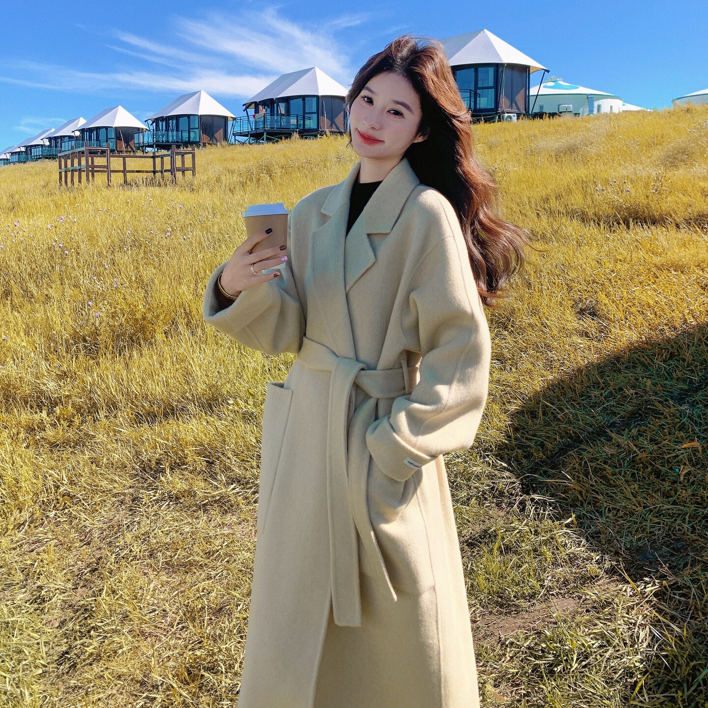 赫本风大衣女秋冬高级感2025新款今年流行气质慵懒毛呢外套中长款,女装毛呢外套,2D008