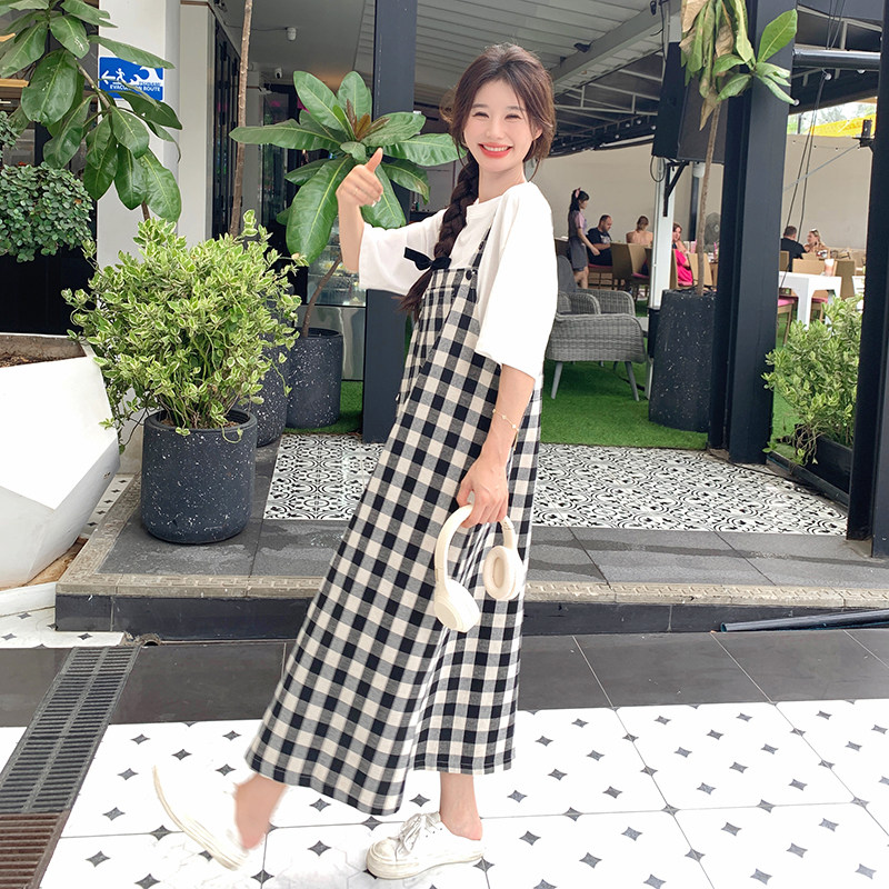 夏装新款2C177-D15-P115-K168黑白格纹背带裙女中长款2025年,女装半身裙,2C177