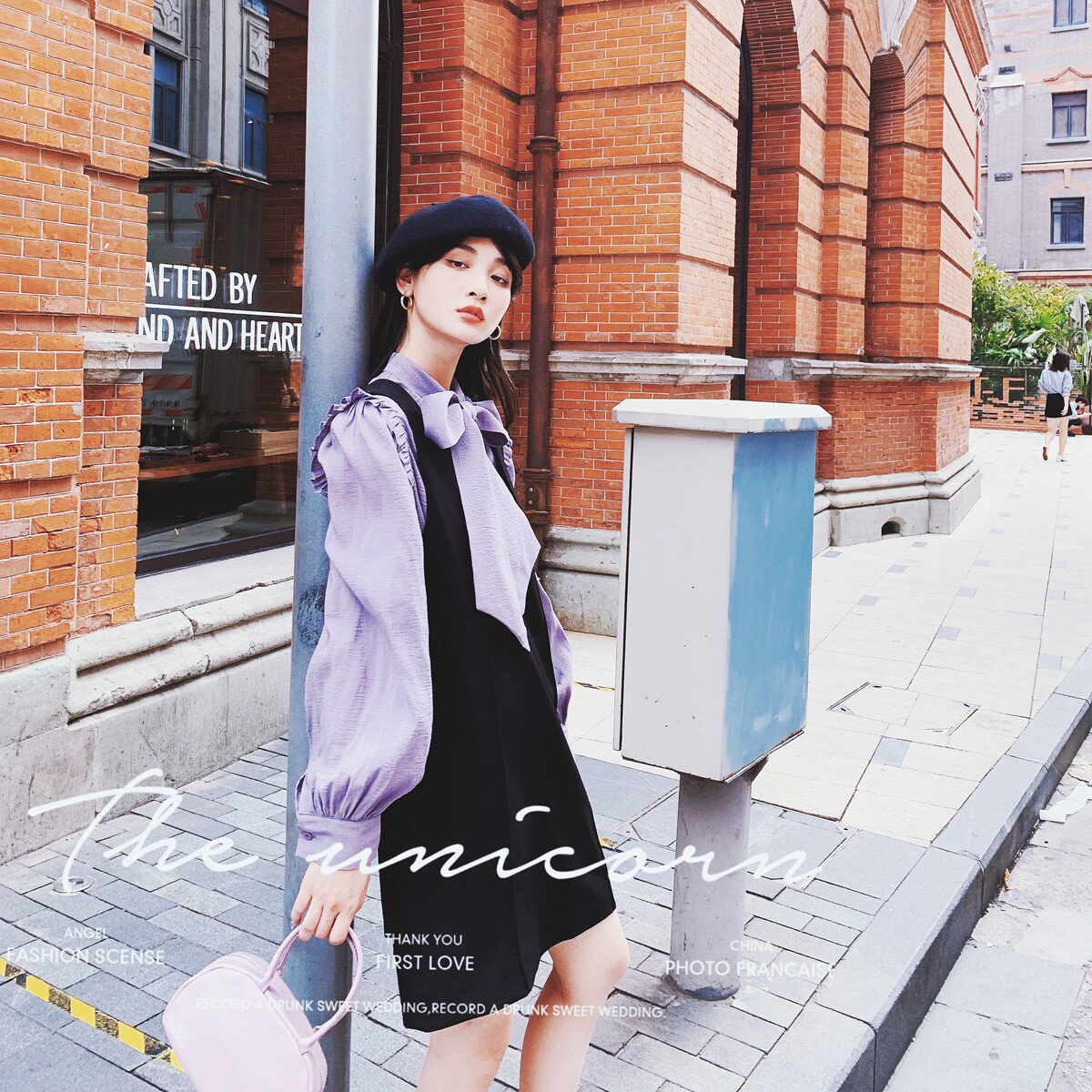 【现货】系带蝴蝶结雾紫衬衫两件套连衣裙6653-P125-控188,女装连衣裙,2C137