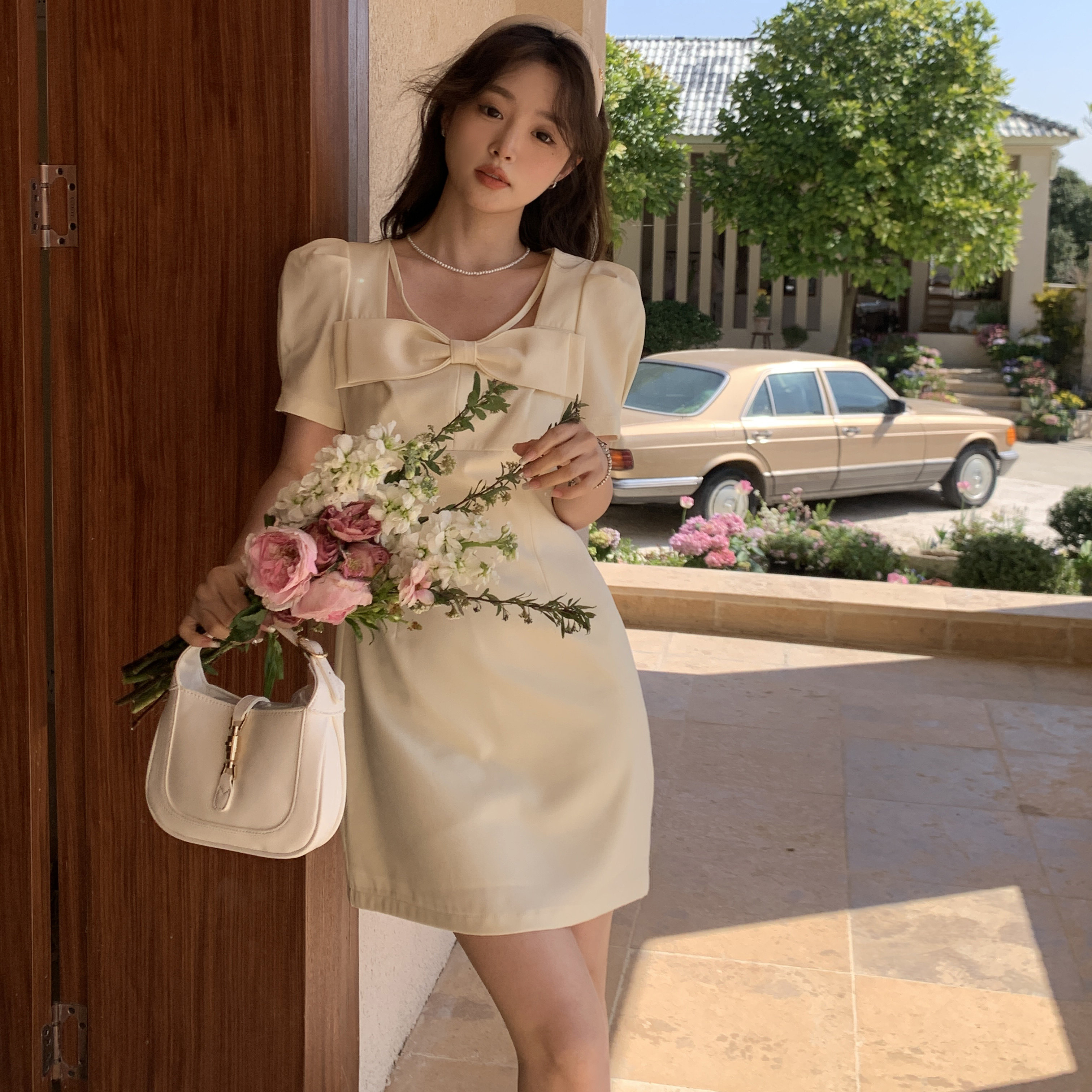 (现货）2025新款夏季法师显瘦泡泡袖连衣裙2C123-P105-K158,女装连衣裙,2C123