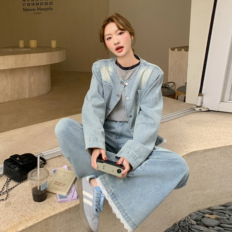 【现货新款】重工水洗牛仔镶花边组合套装2C277-6607-P195-K288,女装套装/套裙,2C277