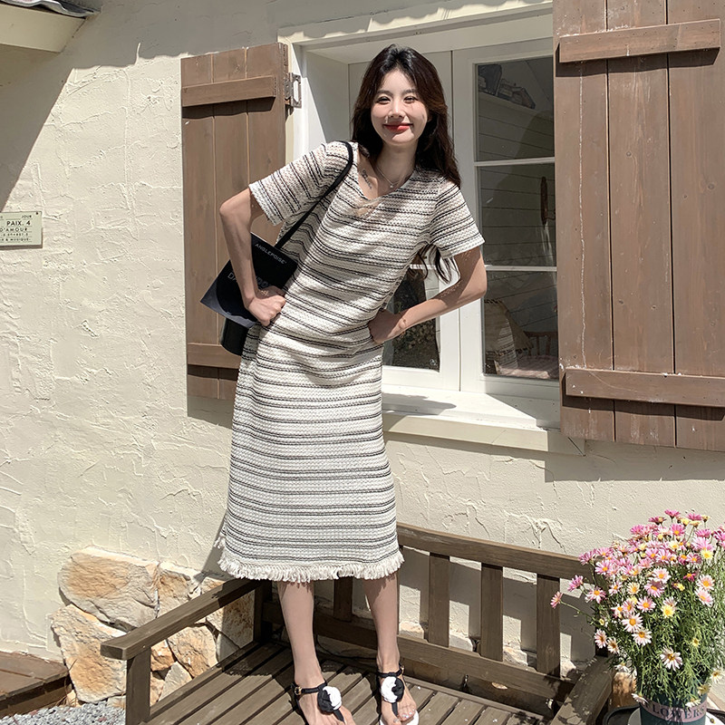 新品两件套条纹连衣裙2C195-9258-P115控168,女装连衣裙,2C196