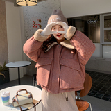 娃娃领红色千鸟格短款小香风羽绒服女冬2024新款羊羔毛白鸭绒外套，女装羽绒服，2C022