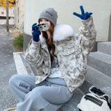 时髦毛绒系狐狸毛领皮草拼接羽绒服女2025冬季新款短款保暖外套，女装羽绒服，2C230
