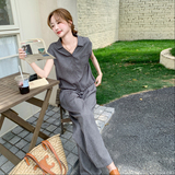 【新款】现货25夏女套装短袖衬衣喇叭长款两件套2C215-P145-K215，女装套装/套裙，2C215