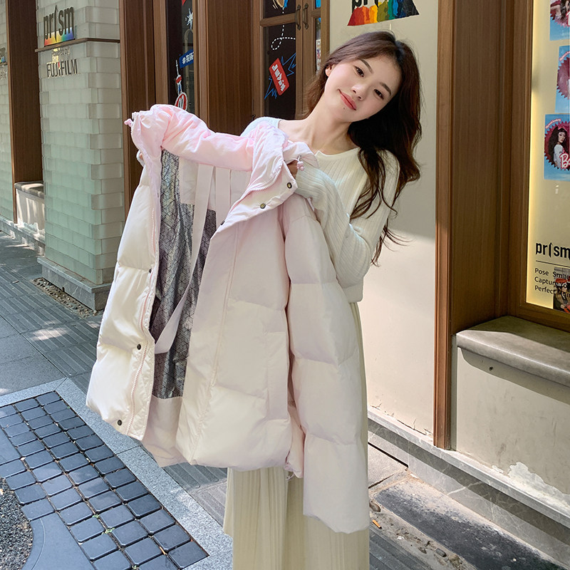 新款桃粉色短款羽绒服女2025年新款韩版小个子宽松加厚白鸭绒,女装羽绒服,2C177