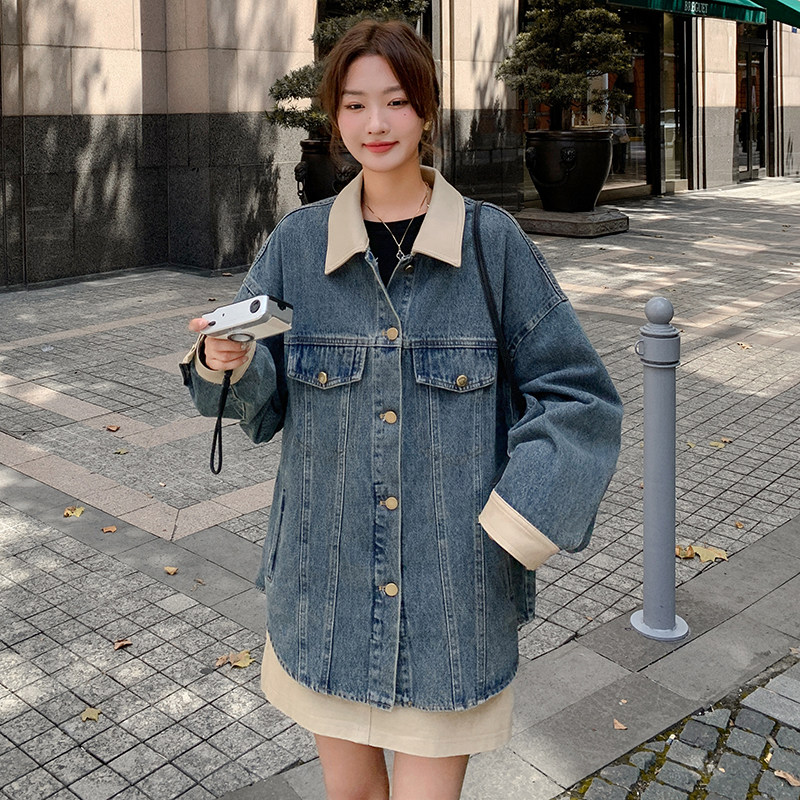 【新款】2025秋款撞色PU皮拼牛仔外套2C289-M8938-P140-K198,女装短外套,2C289