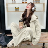 设计感酷飒拽姐工装套装女2025秋季新款连帽外套拼接阔腿裤两件套，女装套装/套裙，2C275