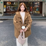 巨好看连帽牛角扣双面呢羊毛外套女秋冬2025新款学院风呢大衣超火，女装毛呢外套，2D145