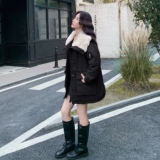 高级感羊羔毛牛角扣夹棉外套棉袄女秋冬2025新款pu皮衣棉服派克服，女装棉衣/棉服，2B140