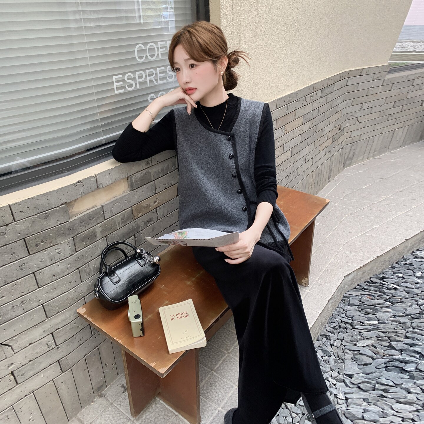 高级感叠穿三件套叠穿女秋冬韩系气质马甲毛衣丝绒打底半身裙套装,女装套装/套裙,2C166