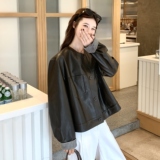 美式复古黑色圆领皮衣外套女2025春秋新款高级感bf风机车风夹克潮，女装短外套，2C166