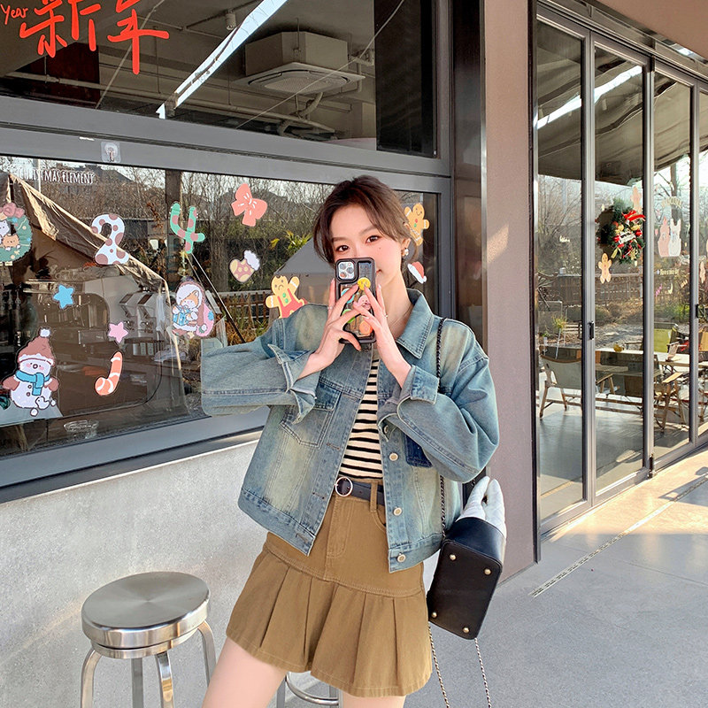 现货休闲百搭时尚短款牛仔外套2025春季女装新款牛仔短外套,女装短外套,2C233