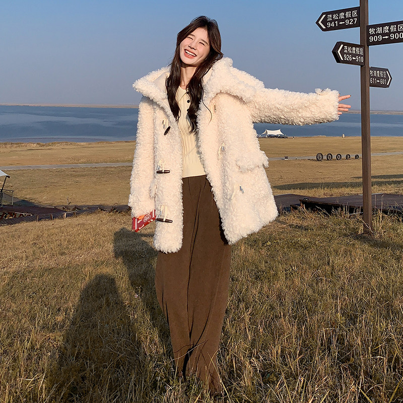 加厚皮毛一体外套连帽宽松甜美学院风减龄棉服大衣6078P225K328,女装棉衣/棉服,2C166