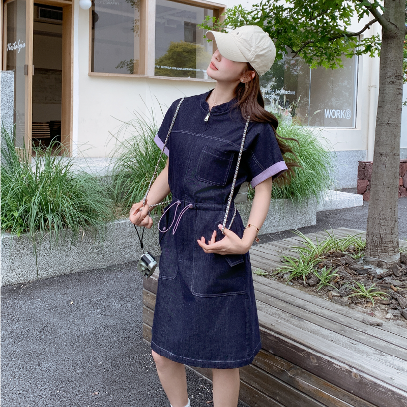 休闲气质收腰显瘦牛仔连衣裙女夏2025新款小个子独特别致流行爆款,女装连衣裙,2D146