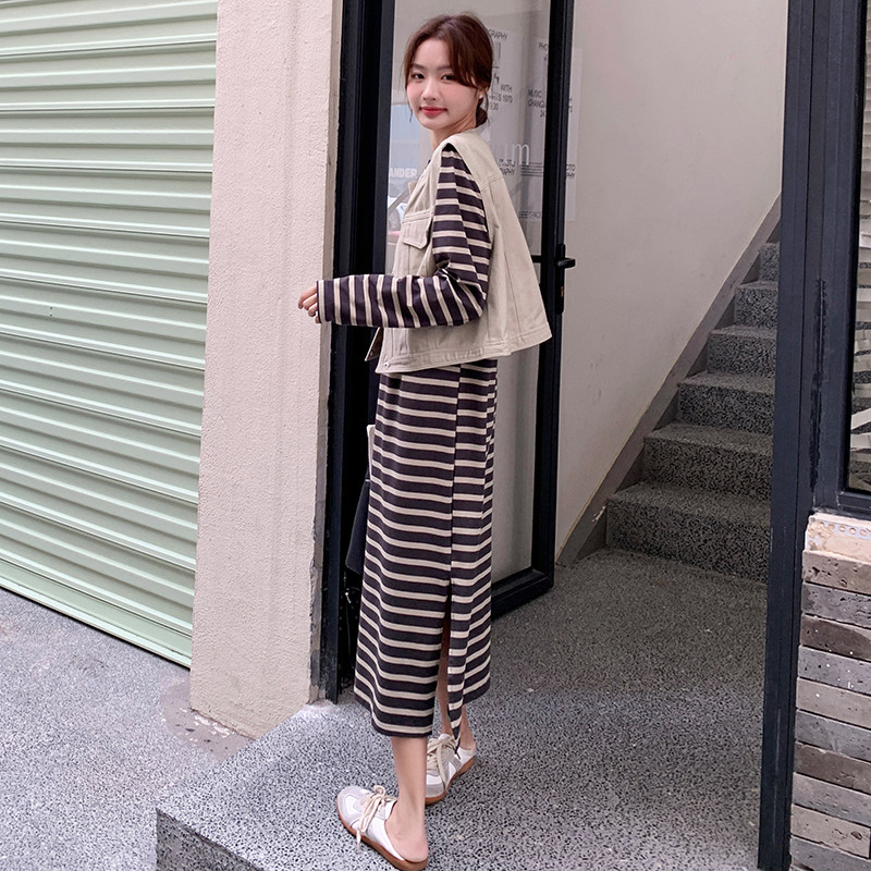 现货！！条纹连衣裙+马甲2C203-3025-P135-K198,女装套装/套裙,2C203