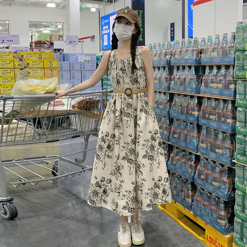 (现货) 复古水墨画背心裙有里布配腰带2C373-D0913-P125-控178图片