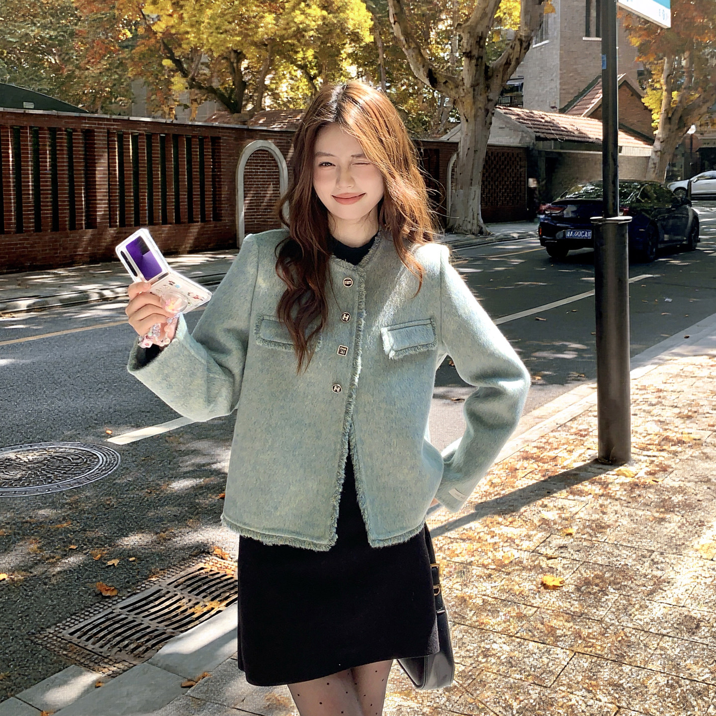 小香风双面呢羊毛外套女2025秋冬新款法式高级感气质显瘦流苏上衣,女装毛呢外套,2D008