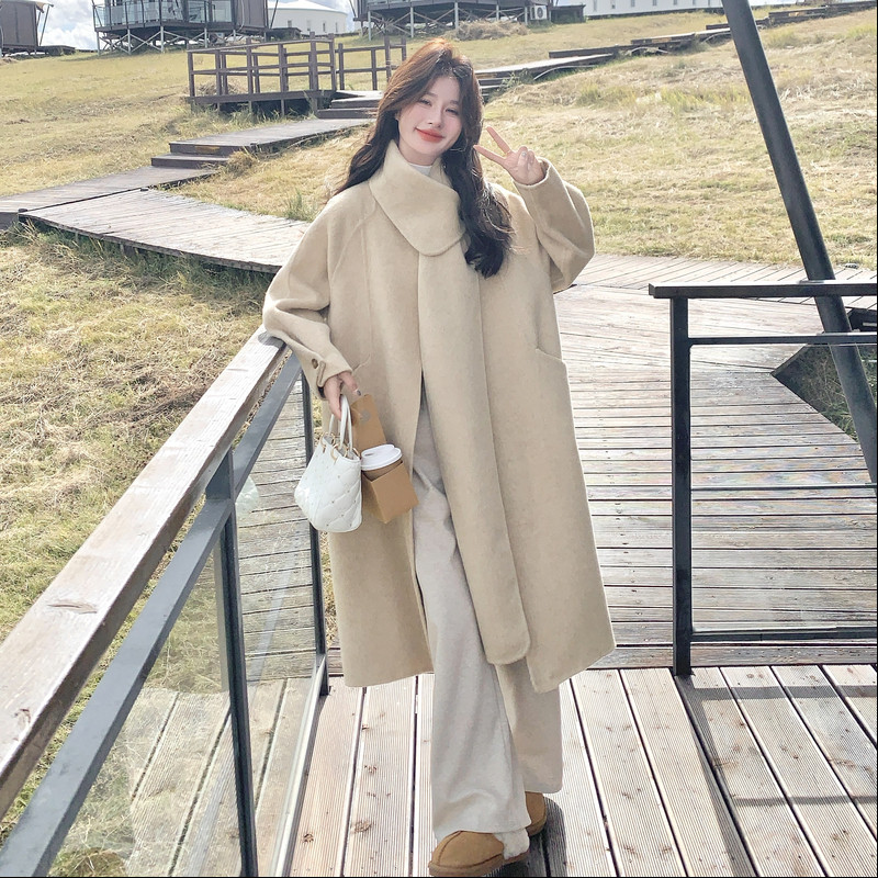 双面呢羊毛长款燕麦色大衣女秋冬2025新款减龄外套流行爆款巨好看,女装羊绒大衣,2C115