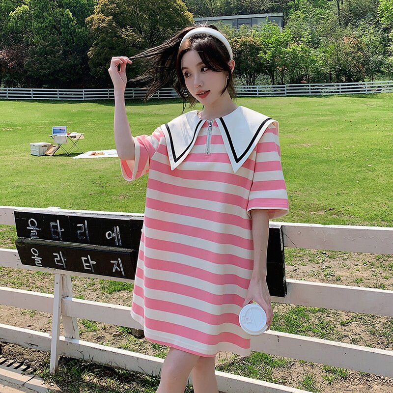 现货主推夏季海军领粉色条纹连衣裙2C032827P95K148,女装连衣裙,2C032