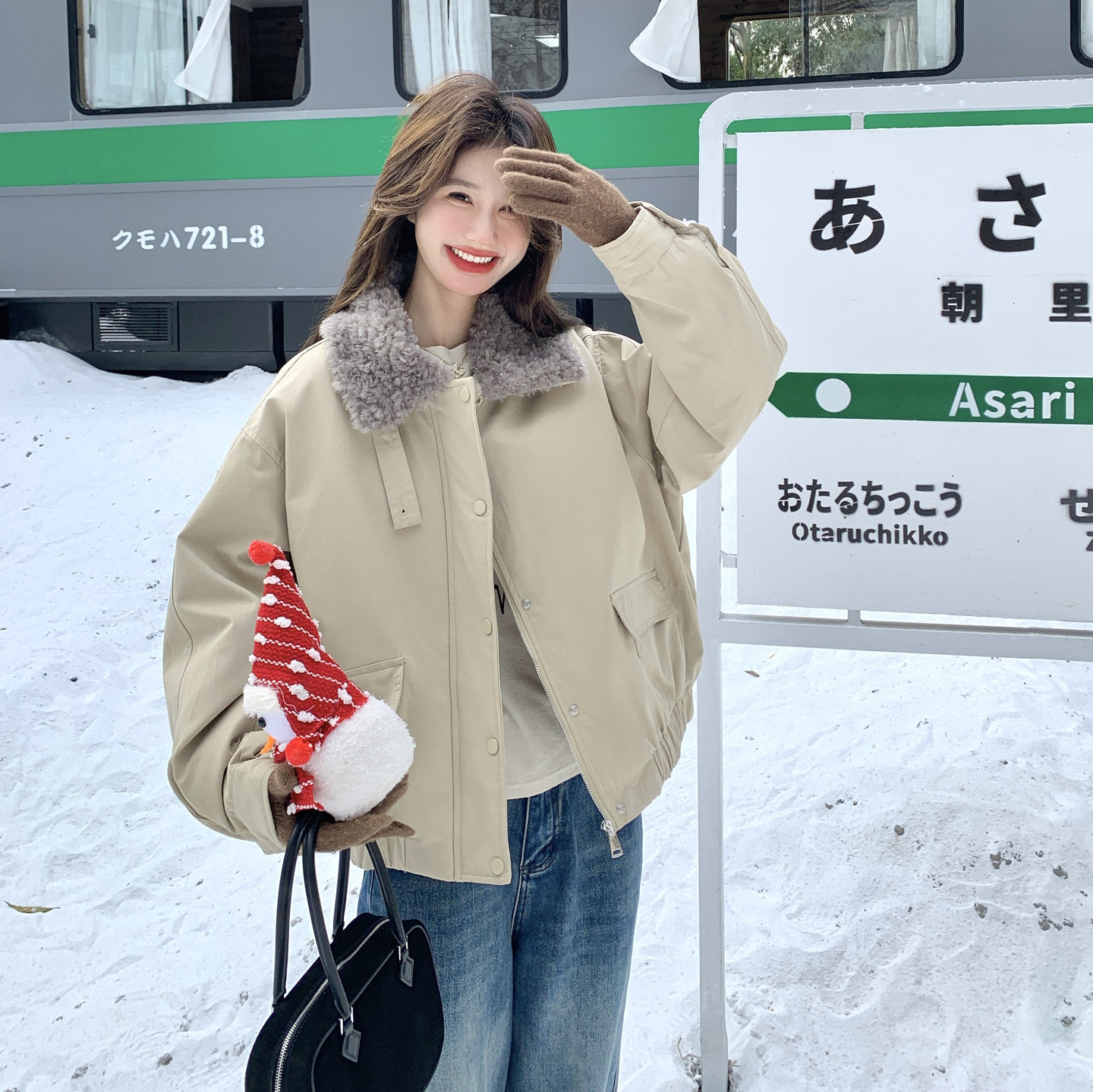 韩系工装风毛领派克羽绒服女冬季小个子高级感百搭加厚保暖短外套,女装羽绒服,2C166