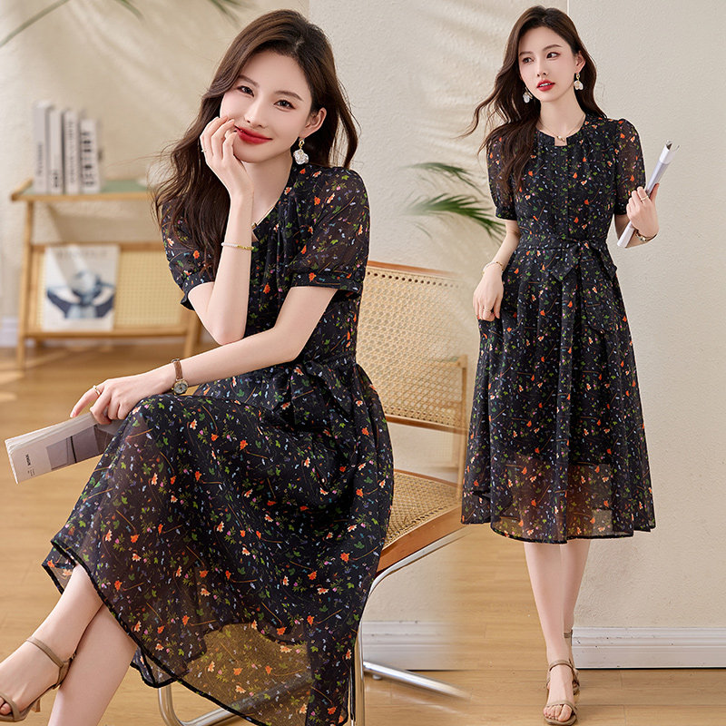 【现货】时尚碎花连衣裙女系带收腰减龄显瘦1C115-6225-P115-K258图片