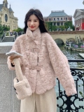 粉紫色软糯羊羔毛外套女秋冬2025新款甜美气质高级感爆款超火棉服，女装短外套，2C259