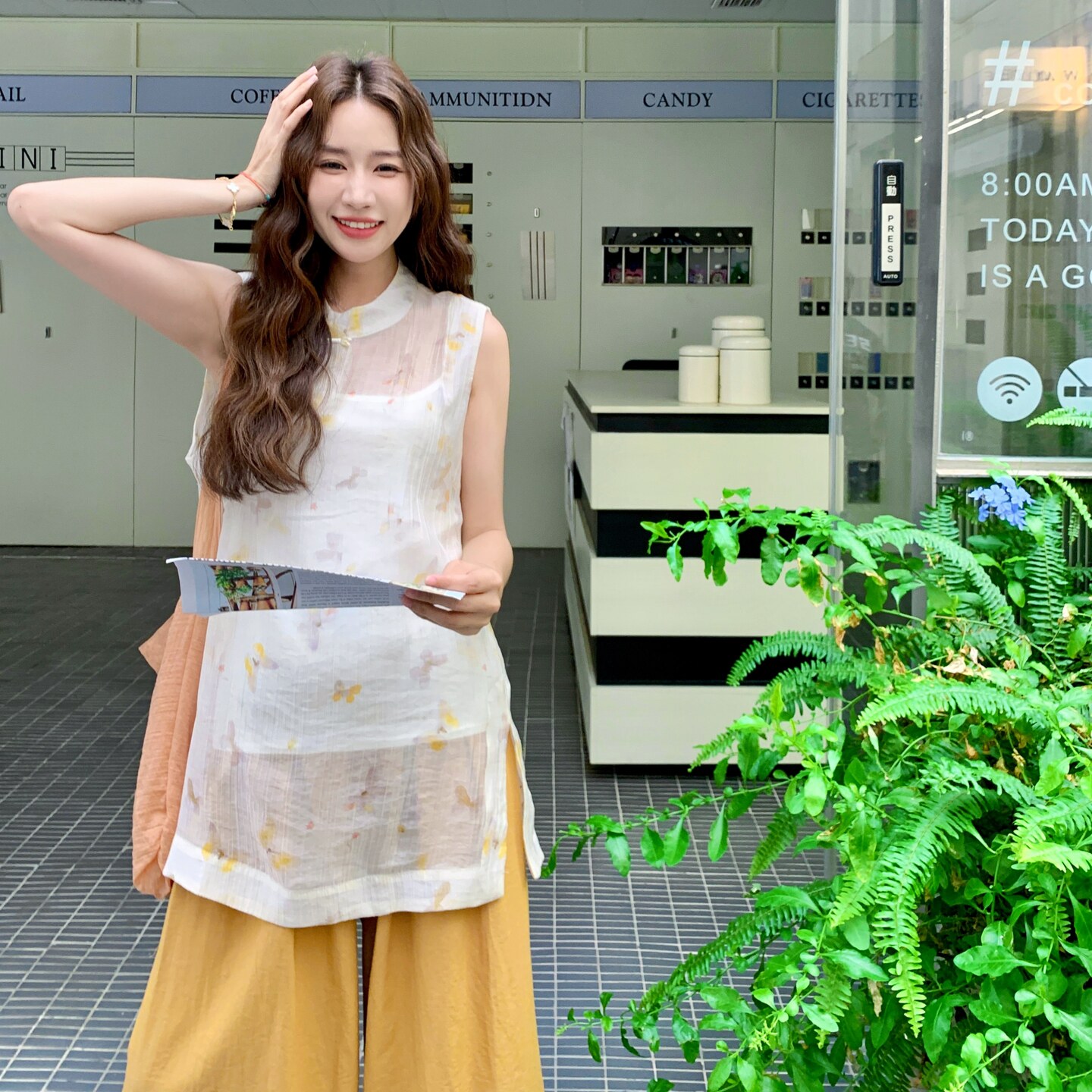 新中式国风印花背心套装女2025夏季新款高级感休闲阔腿长裤两件套图片