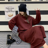 韩系氛围感穿搭藏青色卫衣套装裙女春秋2025新款超火慵懒风两件套，女装套装/套裙，2C299