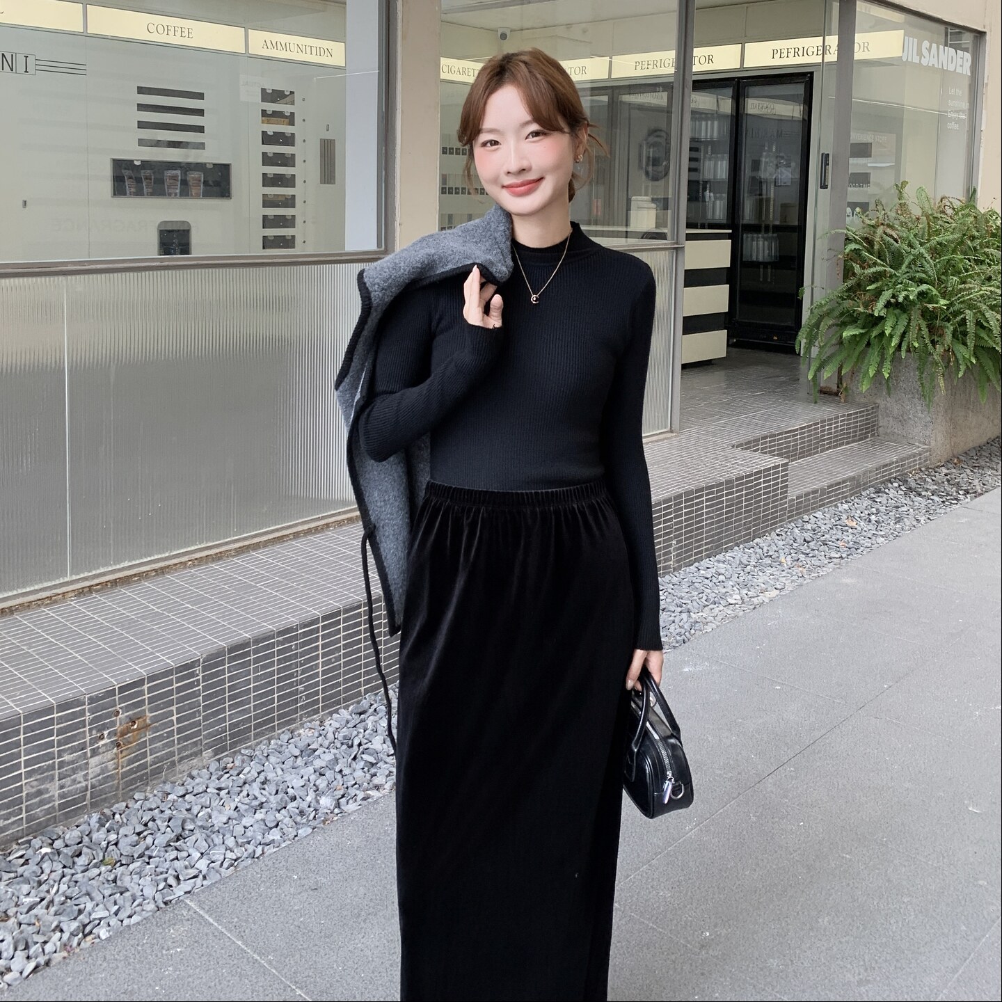 高级感叠穿三件套叠穿女秋冬韩系气质马甲毛衣丝绒打底半身裙套装,女装套装/套裙,2C166