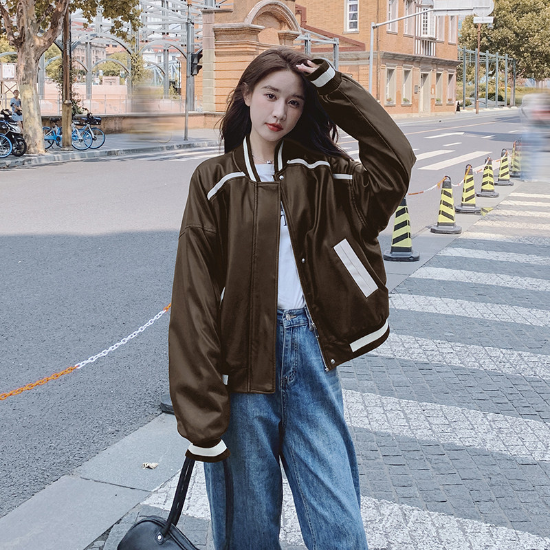 现货新款拼色皮棒球服H911-P135-K188夹棉P145-K198,女装皮衣,2C226