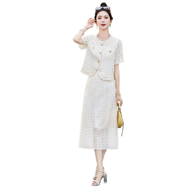 2025夏季新刺绣法式套裙女夏季短袖西装小香风重工半身裙,女装套装/套裙,奕可儿