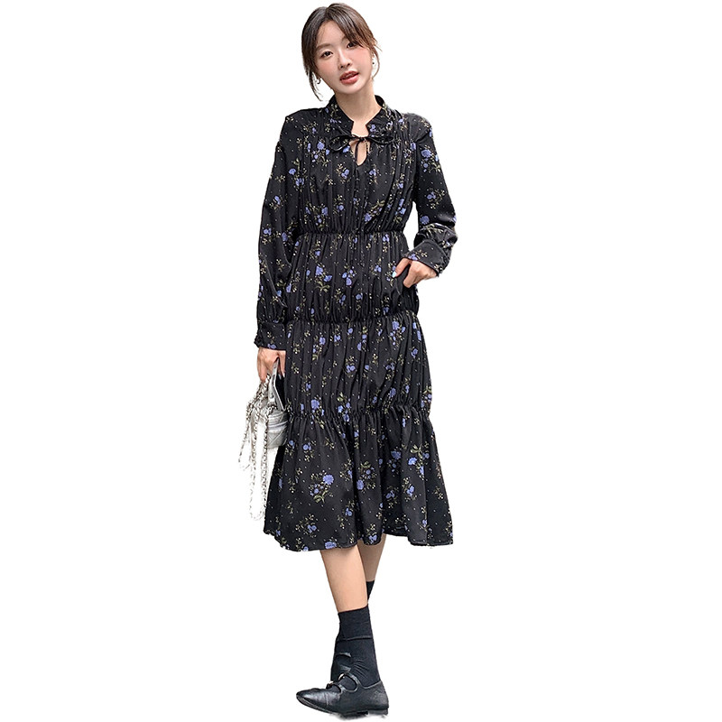 现货2025秋碎花长袖设计感连衣裙2C206-L10-P125-K178,女装连衣裙,2C206
