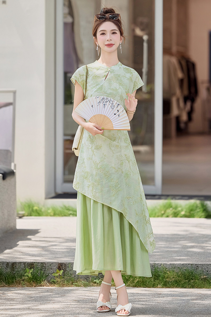 现货！25夏装新款新中式旗袍连衣裙假两件修身显瘦连衣裙2D044,女装连衣裙,衣珂纱朗