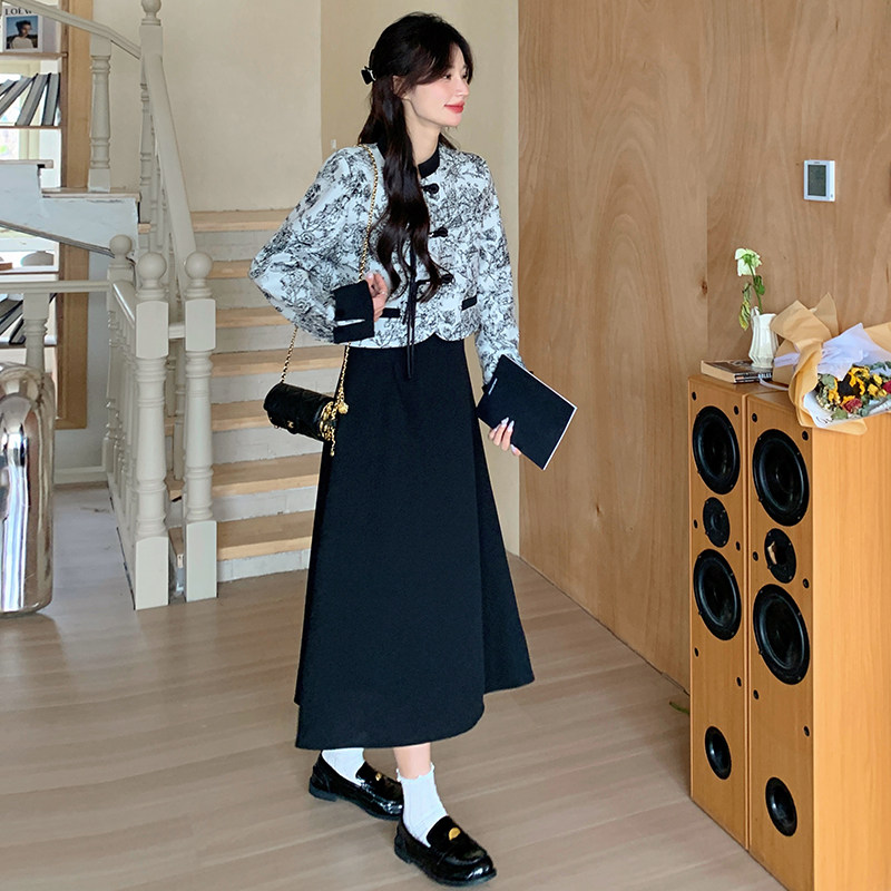 新中式国风外套背心连衣裙套装女2025早春新款独特漂亮长裙两件套,女装套装/套裙,2C098